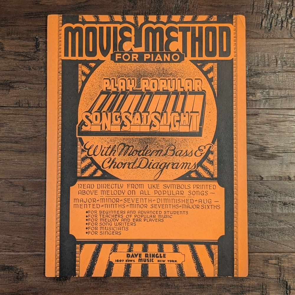 Vintage Movie Method For Piano Instruction With Bass And Chord Diagrams (1935)